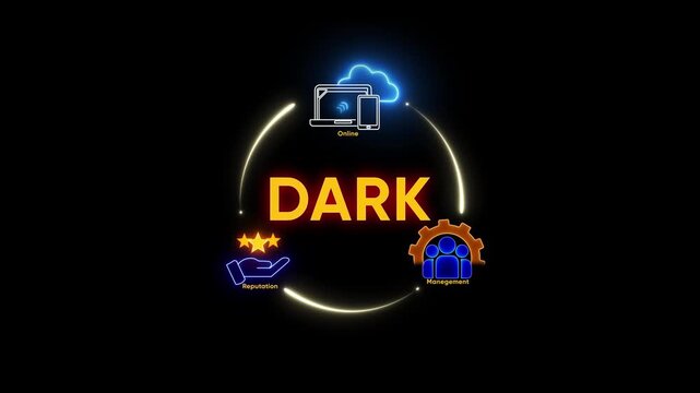 Dark Concept with Online, Reputation, and Management Icons on Black Background dark web darknet
