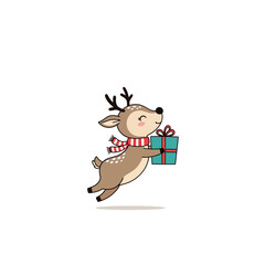 Cute Reindeer Delivering a Christmas Gift with Joyful Expression.