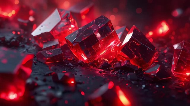 Red Gemstone Cluster: Captivating close-up of a cluster of radiant red gemstones, showcasing their faceted surfaces and fiery internal brilliance.