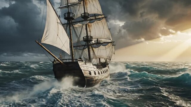 荒波をゆく帆船