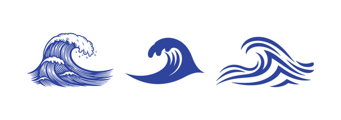 Naklejka premium Three stylized blue waves in a row