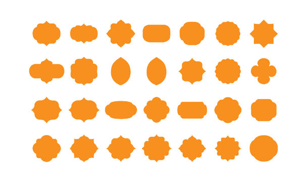 Collection of ornate orange decorative frames and labels