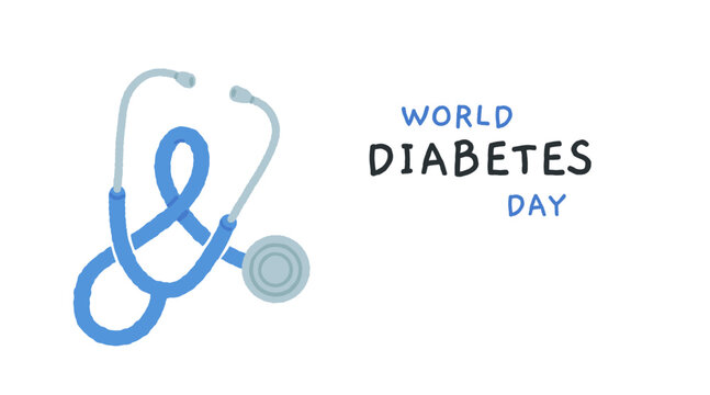 World Diabetes Day medical illustration with blue diabetes awareness symbol formed by a stethoscope, healthcare concept design for endocrine disorders, blood sugar awareness campaigns - Powered by Adobe