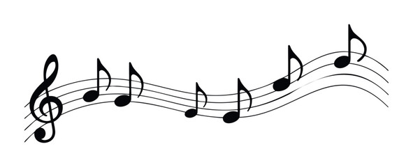 Dynamic musical notation with flowing staff and treble clef representing melody and rhythm, perfect for music related educational resources or entertainment event promotions.