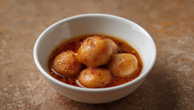 Pempek served with cuko or vinegar sauce in a white bowl, fiber-dense choice