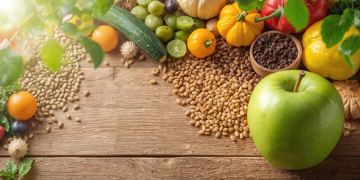 Closeup of a variety of vegetables and seeds used as a background for food preparation safety analysis