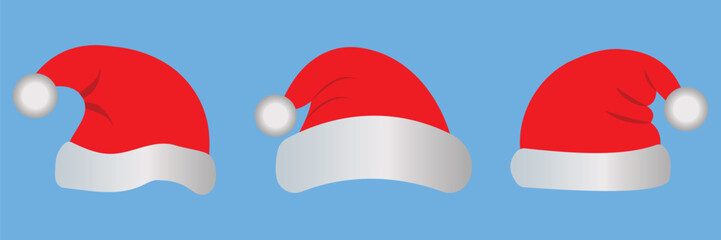 Christmas hat set. Santa claus hat icon vector. Realistic Christmas or Santa Claus hat. Vector illustration.