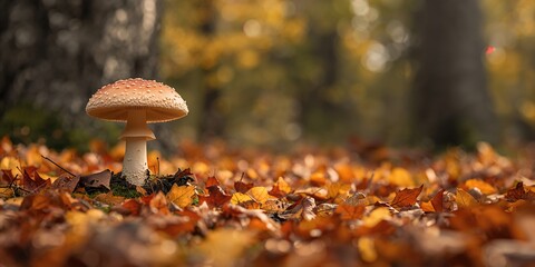 Amanita rubescens mushroom in forest during autumn, natural environment for foraging, Earth Day