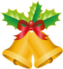 Christmas Bells with Holly and Red Ribbon Illustration