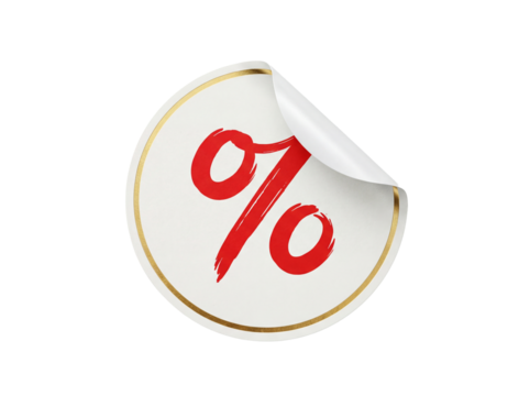 Red percentage sign sticker PNG isolated on transparent background, discount offer label for sales and promotions
