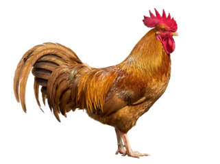 Majestic golden rooster PNG isolated on transparent background, farm animal with vibrant plumage for poultry and livestock themes