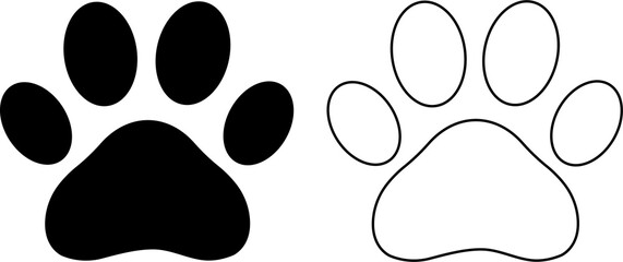 Black Dog and Cat Paw Prints Vector Illustration Set