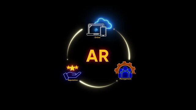 Augmented Reality concept with cloud online reputation and management icons on black background technology