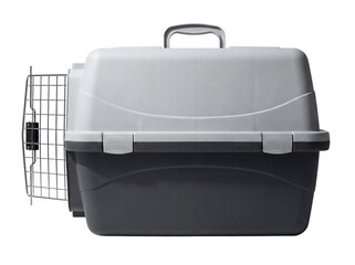Two-tone pet carrier isolated PNG on transparent background, portable kennel for small dogs and cats for travel and vet visits