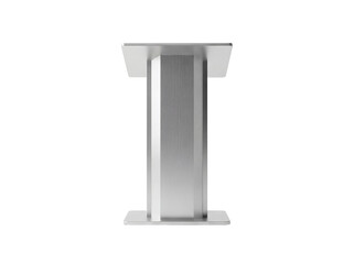 Modern silver metal podium isolated PNG, minimalist lectern for public speaking and presentations on transparent background