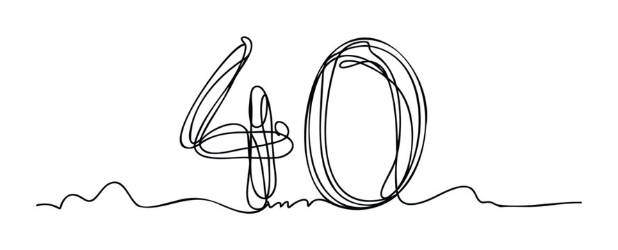 Minimalist black line drawing depicting the number forty, symbolizing age milestones, anniversaries, or special celebrations, ideal for greeting messages or event announcements.