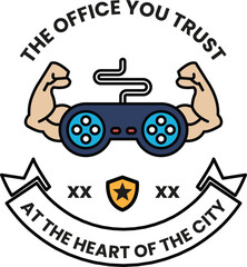 A black and white logo for a game company that says 