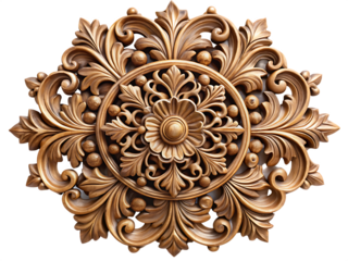 Ornate wood carving isolated on white background ,PNG. AI Generated