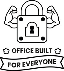 A man with bulging muscles is holding a key and a lock