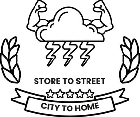 A black and white logo for Store to Street City to Home
