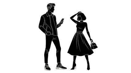 silhouettes of women and man posing fashion illustration on white background