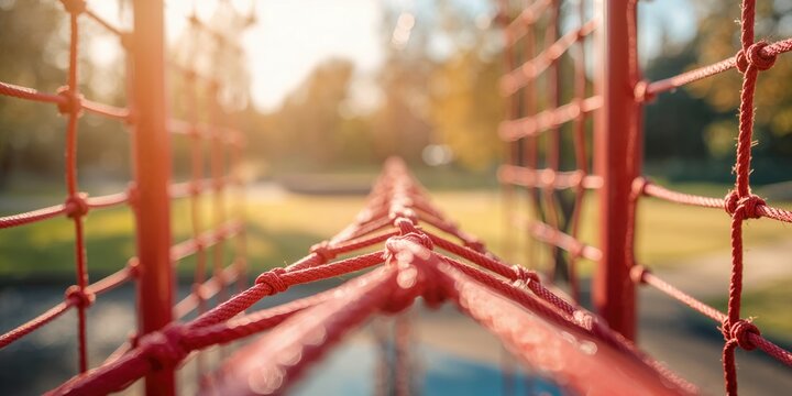 Close up of a children's climbing net at the playground, emphasizing safety and maintenance for outdoor activity areas - Powered by Adobe