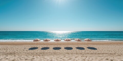 Fototapeta premium Colorful drink with umbrellas on a sandy beach, useful as a tropical holiday background