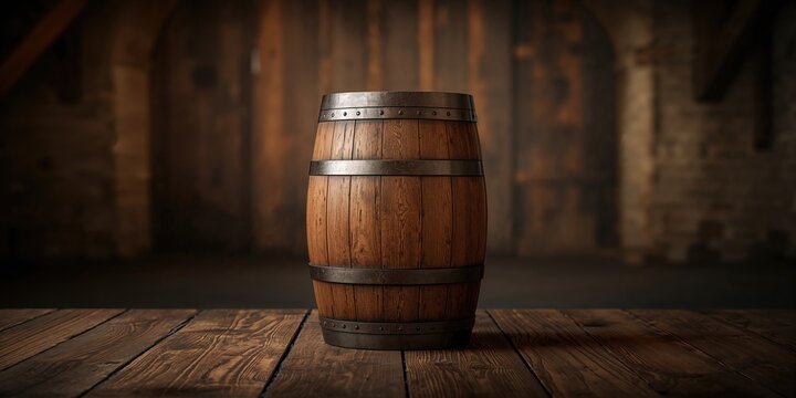 Wooden barrel with hoops used as a vintage wall background for technology displays, emphasizing agricultural heritage