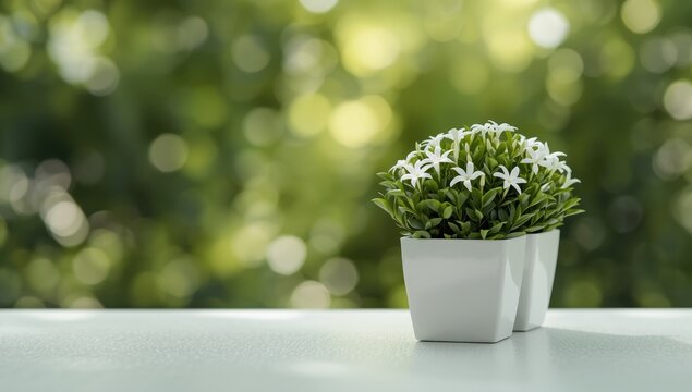 Water jasmine plant, also known as Echinodorus Paleafolius, in white square pots, used as a decorative aquatic plant