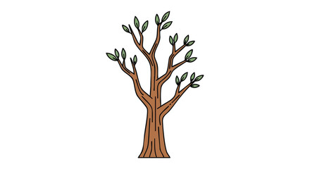 Fototapeta premium Stylized tree illustration with brown trunk and green leaves against a plain white background offering a clean and minimal design aesthetic