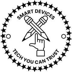 A black and white logo for smart devices that says tech you can trust