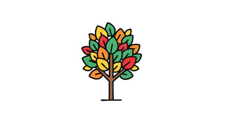 Obraz premium Vibrant autumnal tree with varied leaf hues conveying growth and seasonal transition nature's artwork displayed with outlined drawing style