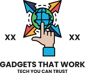 A hand pointing at a globe with the words 