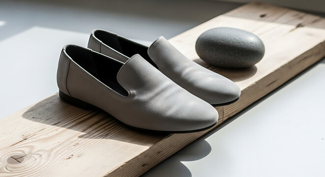 Minimalist leather loafers and stone