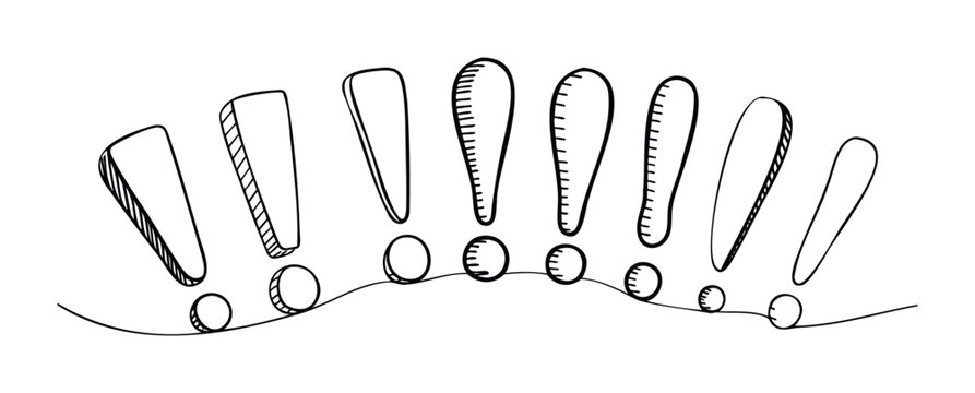 Hand drawn exclamation marks in a row suggesting emphasis or excitement, perfect for design projects needing a bold statement or urgent communication.