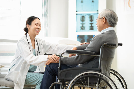The compassionate doctor smiles warmly while treating an elderly patient at home, providing gentle care and positive support that brings comfort and hope, showing how dedicated caregivers