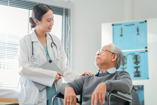 The compassionate doctor smiles warmly while treating an elderly patient at home, providing gentle care and positive support that brings comfort and hope, showing how dedicated caregivers