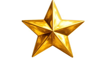 A glowing, golden, five-pointed star on a transparent black background