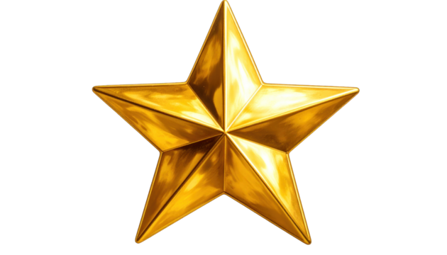 A glowing, golden, five-pointed star on a transparent black background