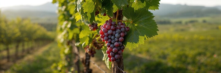 Fototapeta premium Ripening grapes in a traditional vineyard in Sardinia, emphasizing seasonal agricultural practices