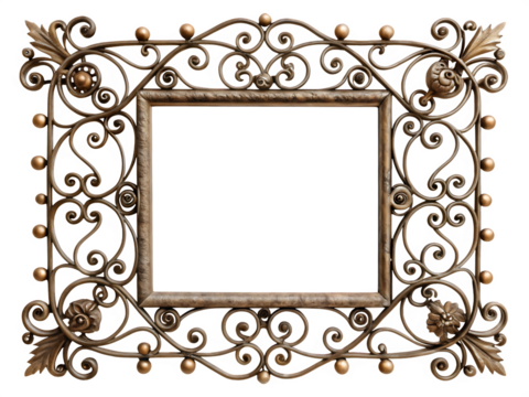 ornate wrought iron frame isolated on white background ,PNG. AI Generated - Powered by Adobe