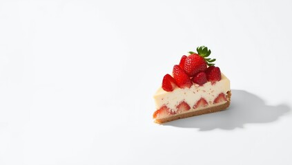 Fresh strawberry cheesecake on a white background, as a dessert with fruit topping