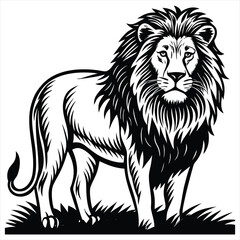 Fototapeta premium Majestic Lion Line Art Illustration – Black and White Wild Animal Vector,