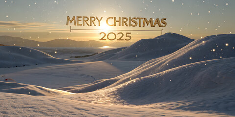 Christmas background image showcasing a glowing sunrise over snowy hills, perfect for an elegant winter banner.

