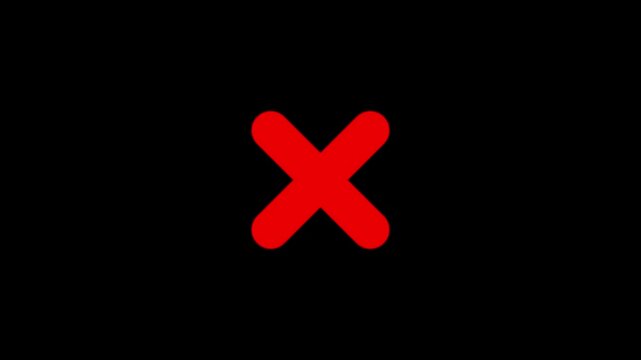 A red 'x' mark animation on black background. Animated of cancel, rejection, wrong sign motion animation.4k video
