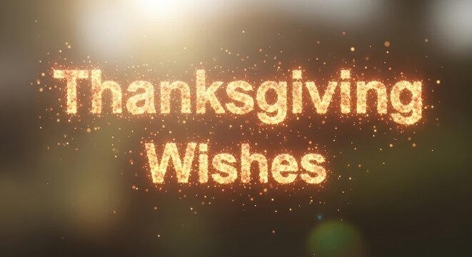 Thanksgiving wishes text with glowing particles. Holiday greeting background. Festive autumn celebration for card and banner design. - Powered by Adobe