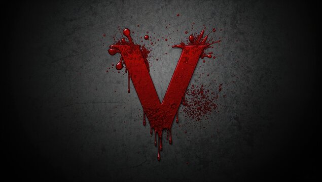 A dripping blood font forming the letter V, used for horror-themed signage or titles, Halloween awareness day