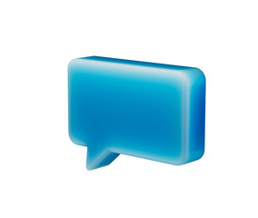 Glossy speech bubble in radiant blue gradient with rectangular shape and soft depth, 3D Illustration