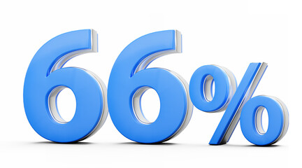 Vibrant Blue 66% Sixty Six Percent Sign With Metallic Gleam On White Background 3D Illustration