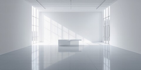 Fototapeta premium Empty white interior with minimal design, serving as a background for layout or text placement
